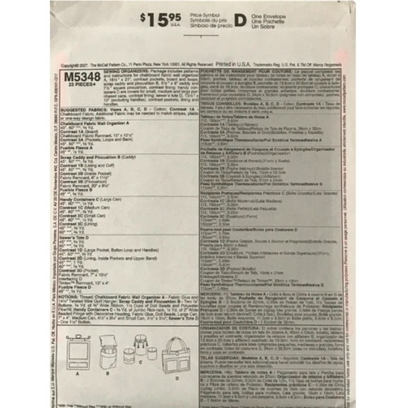 McCall's Crafts 5348 Pattern - Sewing Organizers, Tote, Containers & Pincushion - Picture 2 of 2